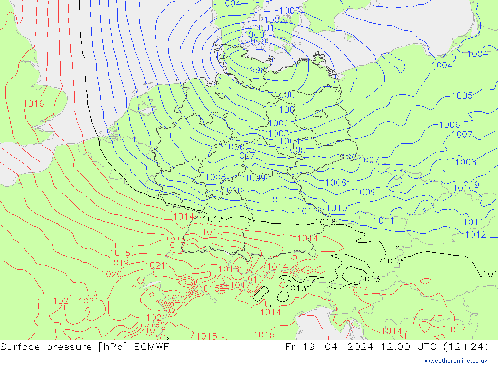 Yer basıncı ECMWF Cu 19.04.2024 12 UTC