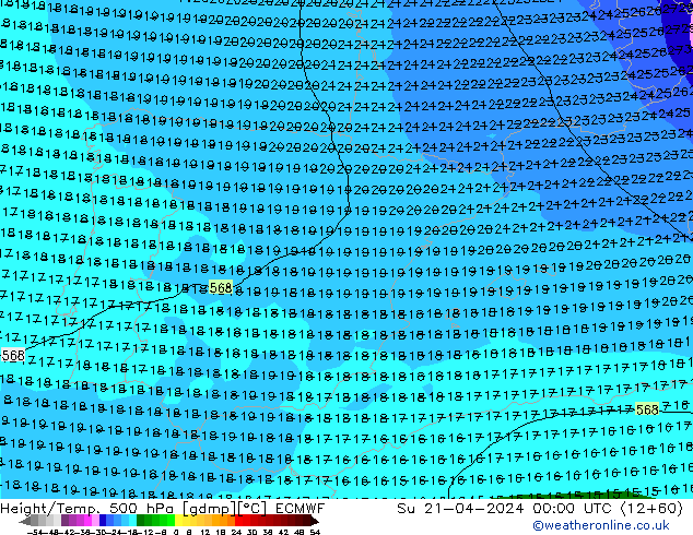 Z500/Rain (+SLP)/Z850 ECMWF Su 21.04.2024 00 UTC