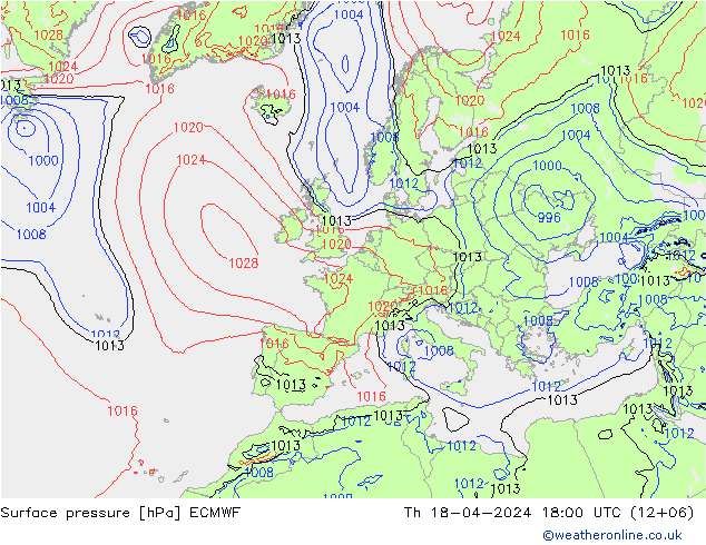 Luchtdruk (Grond) ECMWF do 18.04.2024 18 UTC