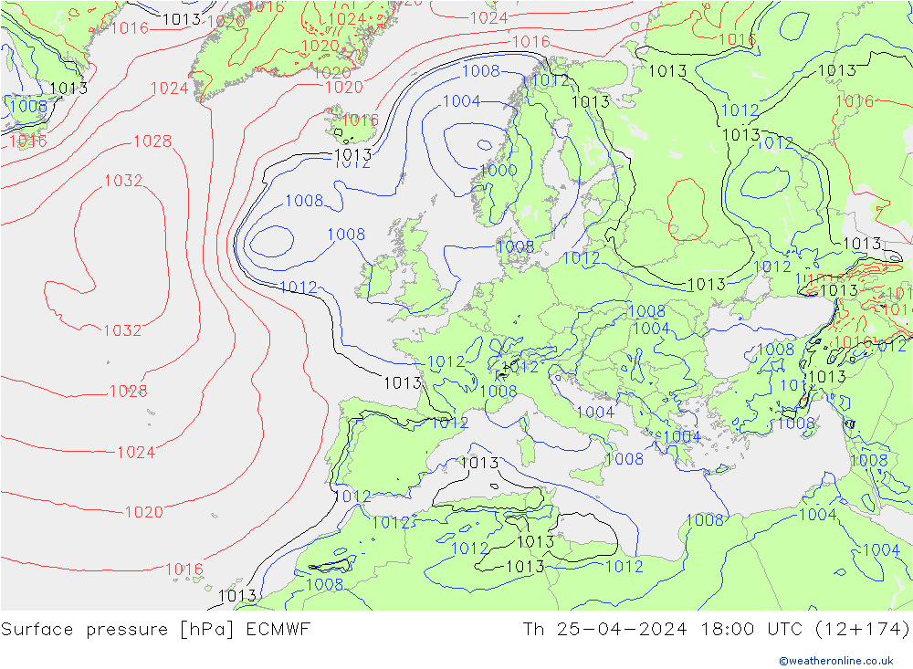 ciśnienie ECMWF czw. 25.04.2024 18 UTC