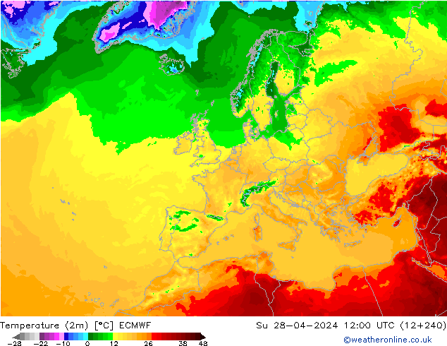 Temperaturkarte (2m) ECMWF So 28.04.2024 12 UTC