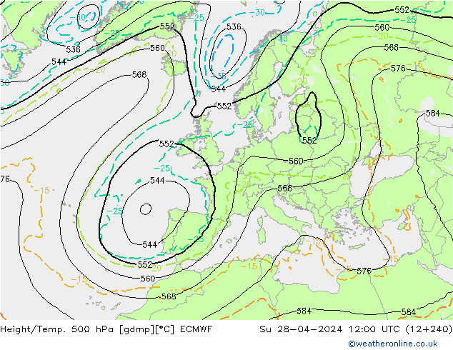 Z500/Rain (+SLP)/Z850 ECMWF So 28.04.2024 12 UTC