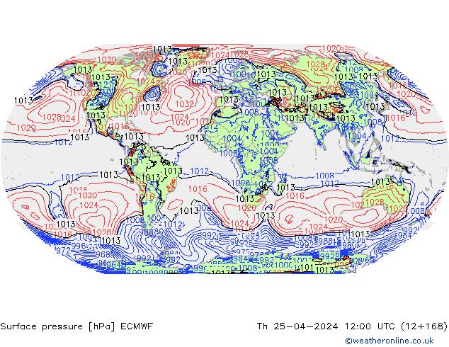 Presión superficial ECMWF jue 25.04.2024 12 UTC