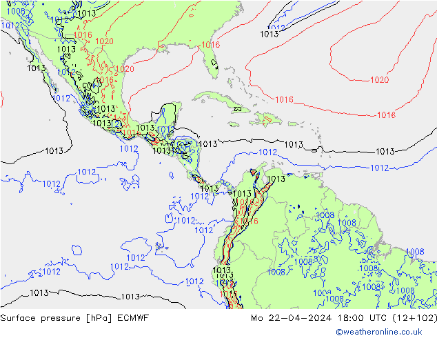 Luchtdruk (Grond) ECMWF ma 22.04.2024 18 UTC