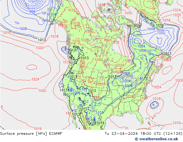 Atmosférický tlak ECMWF Út 23.04.2024 18 UTC