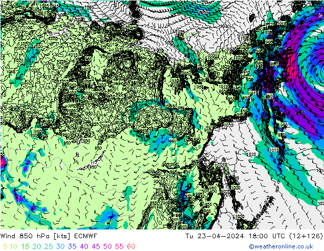 Vento 850 hPa ECMWF mar 23.04.2024 18 UTC