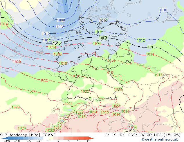 Drucktendenz ECMWF Fr 19.04.2024 00 UTC