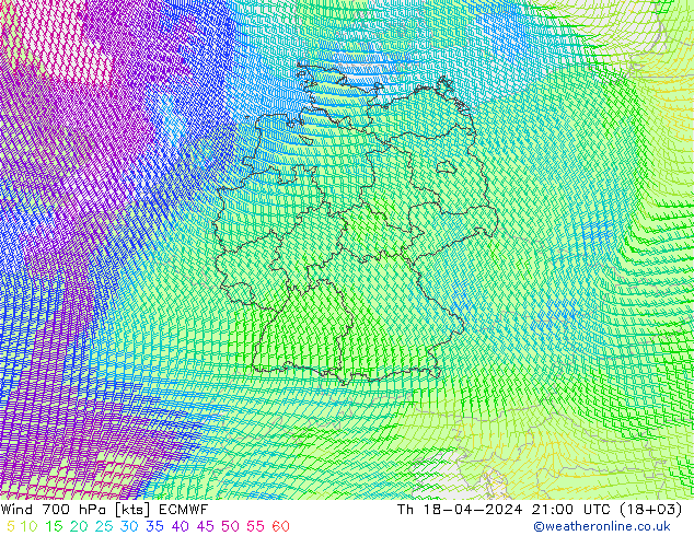 Wind 700 hPa ECMWF Th 18.04.2024 21 UTC