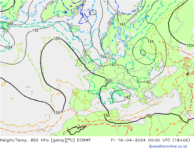 Height/Temp. 850 hPa ECMWF Fr 19.04.2024 00 UTC