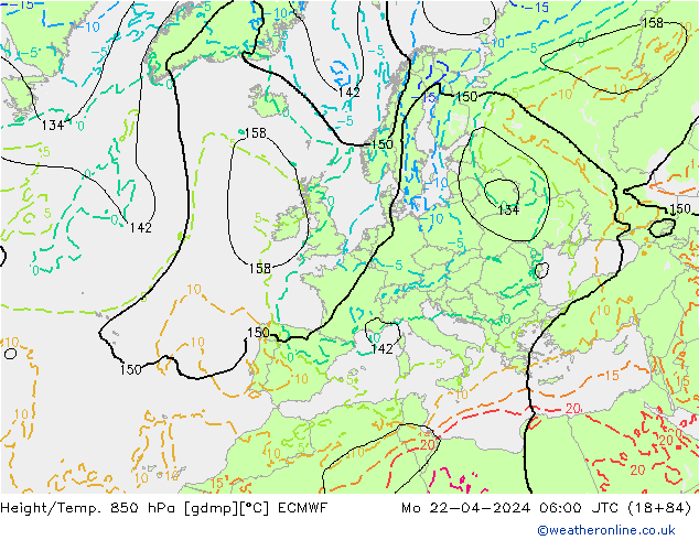 Z500/Rain (+SLP)/Z850 ECMWF pon. 22.04.2024 06 UTC