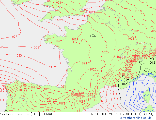 pressão do solo ECMWF Qui 18.04.2024 18 UTC