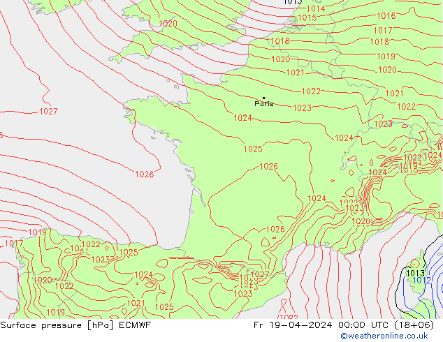 Bodendruck ECMWF Fr 19.04.2024 00 UTC