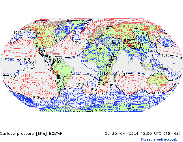 приземное давление ECMWF сб 20.04.2024 18 UTC