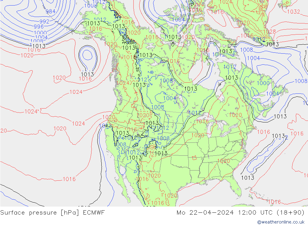 Bodendruck ECMWF Mo 22.04.2024 12 UTC