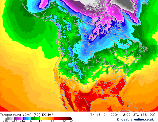 Temperaturkarte (2m) ECMWF Do 18.04.2024 18 UTC