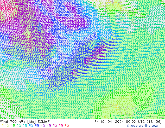 Wind 700 hPa ECMWF Fr 19.04.2024 00 UTC