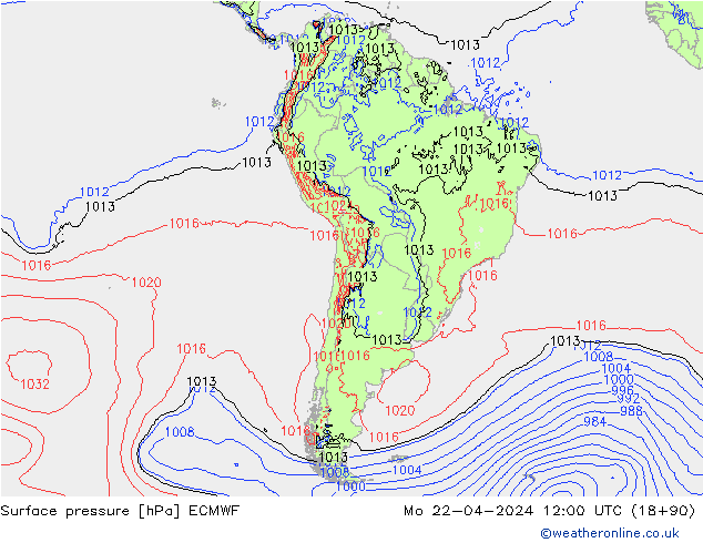 Presión superficial ECMWF lun 22.04.2024 12 UTC