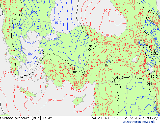 pressão do solo ECMWF Dom 21.04.2024 18 UTC