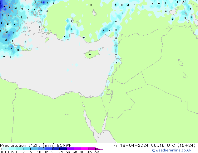 Precipitation (12h) ECMWF Fr 19.04.2024 18 UTC