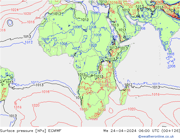 Atmosférický tlak ECMWF St 24.04.2024 06 UTC