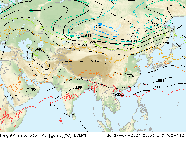 Z500/Rain (+SLP)/Z850 ECMWF Sa 27.04.2024 00 UTC
