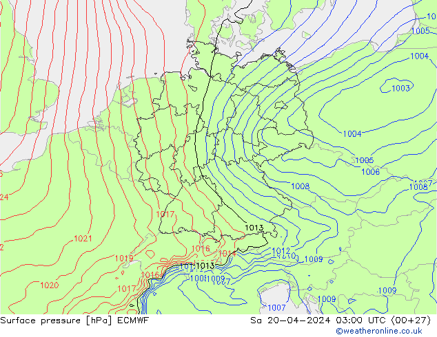 Bodendruck ECMWF Sa 20.04.2024 03 UTC