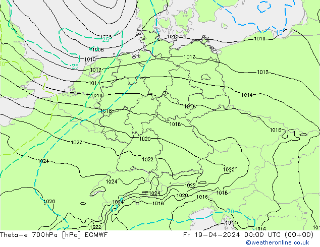 Theta-e 700hPa ECMWF Fr 19.04.2024 00 UTC