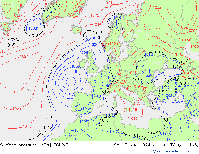 Atmosférický tlak ECMWF So 27.04.2024 06 UTC