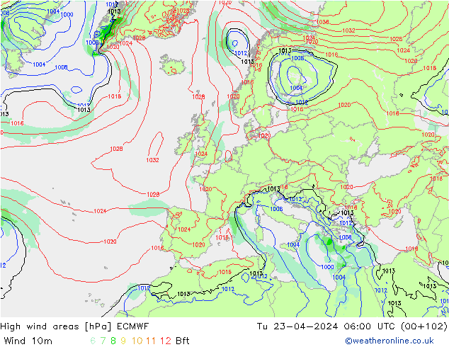 Sturmfelder ECMWF Di 23.04.2024 06 UTC