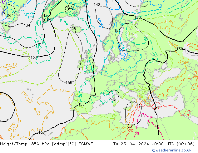 Z500/Rain (+SLP)/Z850 ECMWF Di 23.04.2024 00 UTC