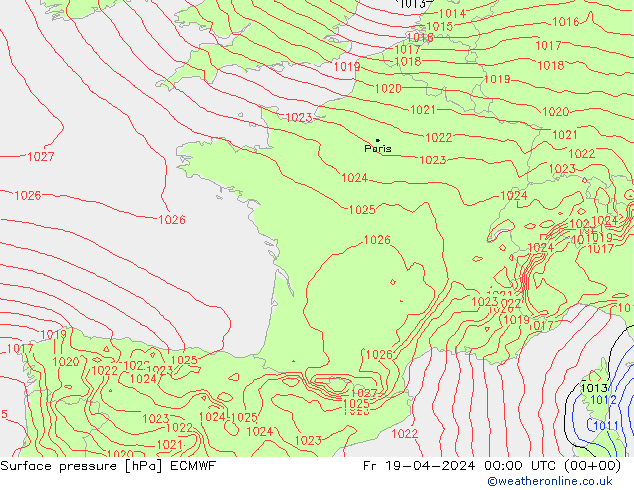 pression de l'air ECMWF ven 19.04.2024 00 UTC
