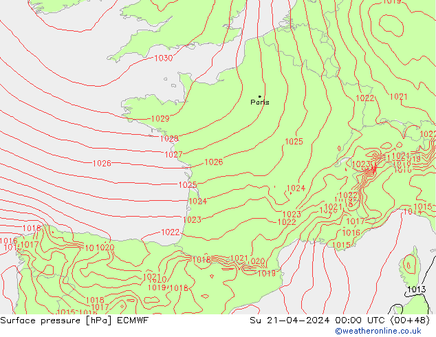 Bodendruck ECMWF So 21.04.2024 00 UTC