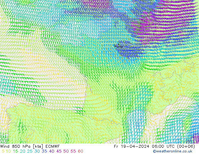 Wind 850 hPa ECMWF Fr 19.04.2024 06 UTC