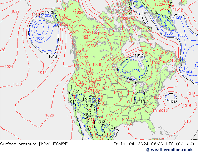 Bodendruck ECMWF Fr 19.04.2024 06 UTC