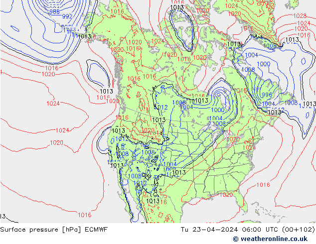 Surface pressure ECMWF Tu 23.04.2024 06 UTC