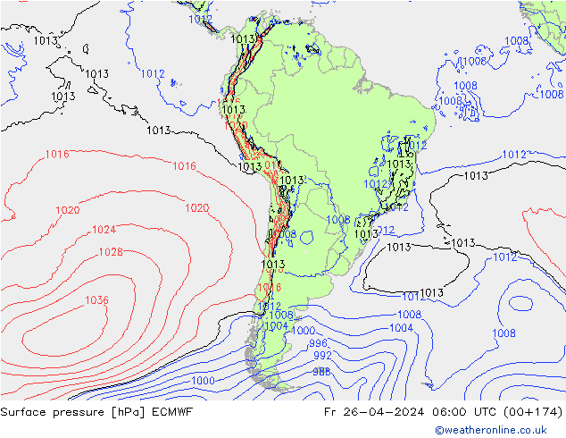 pressão do solo ECMWF Sex 26.04.2024 06 UTC