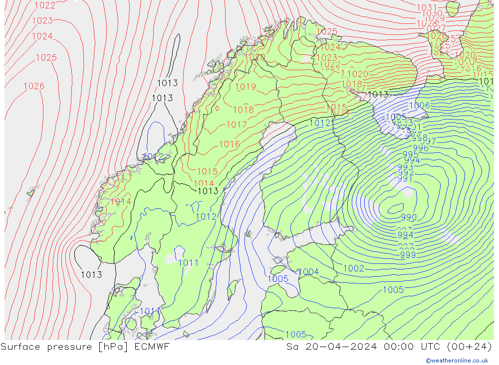Pressione al suolo ECMWF sab 20.04.2024 00 UTC