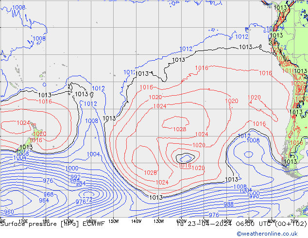 ciśnienie ECMWF wto. 23.04.2024 06 UTC