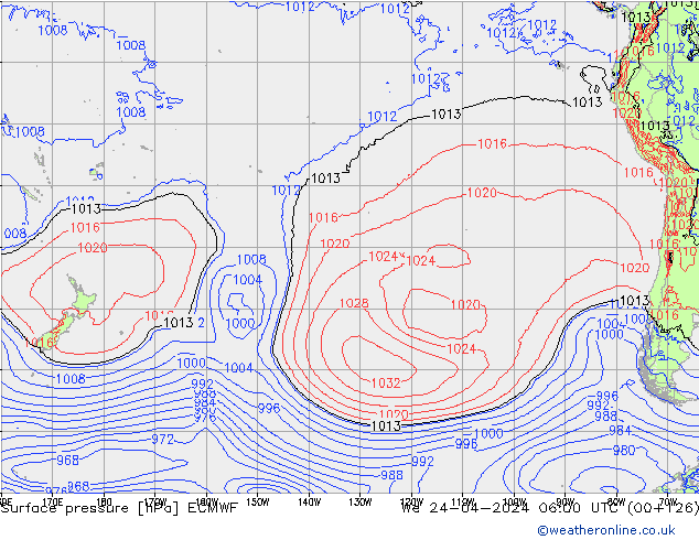 Surface pressure ECMWF We 24.04.2024 06 UTC