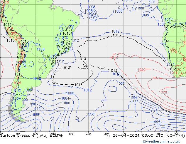 Atmosférický tlak ECMWF Pá 26.04.2024 06 UTC