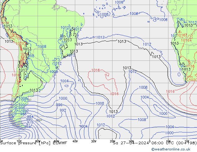 Bodendruck ECMWF Sa 27.04.2024 06 UTC
