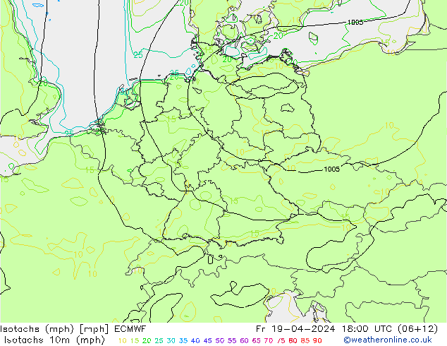 Isotachen (mph) ECMWF Fr 19.04.2024 18 UTC