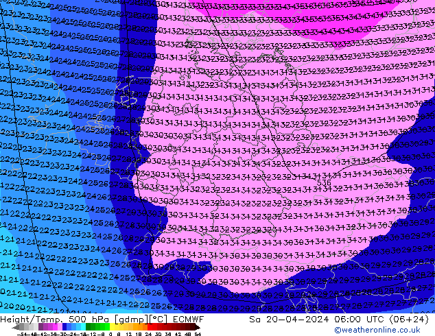 Z500/Rain (+SLP)/Z850 ECMWF so. 20.04.2024 06 UTC