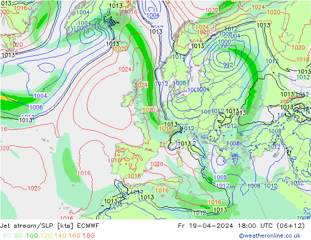 Polarjet/Bodendruck ECMWF Fr 19.04.2024 18 UTC