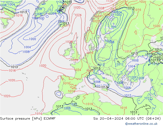 Bodendruck ECMWF Sa 20.04.2024 06 UTC
