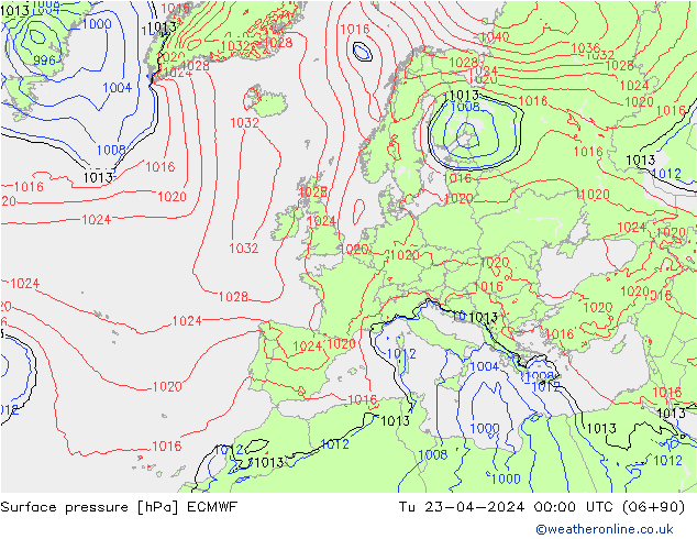 Atmosférický tlak ECMWF Út 23.04.2024 00 UTC