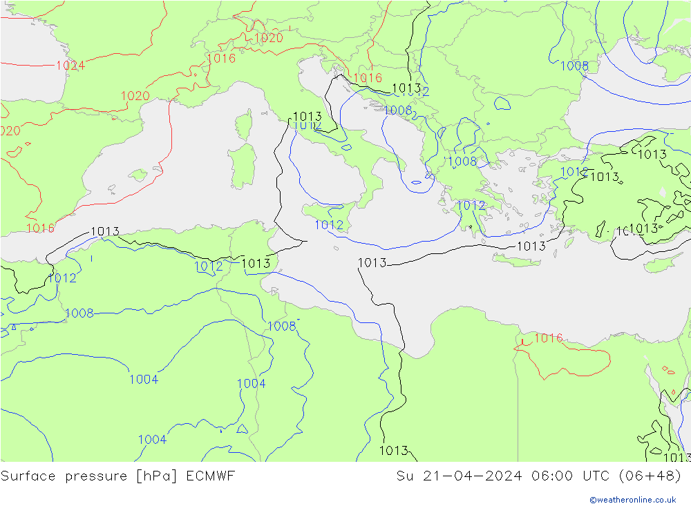Yer basıncı ECMWF Paz 21.04.2024 06 UTC