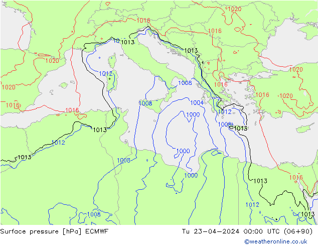 ciśnienie ECMWF wto. 23.04.2024 00 UTC