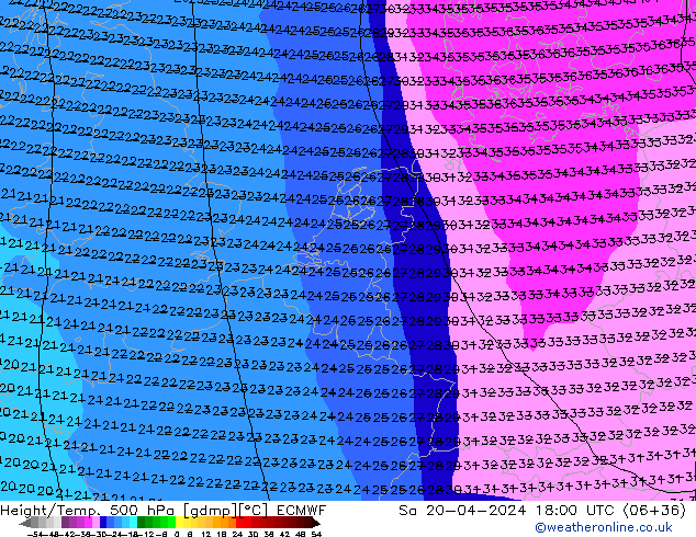 Z500/Rain (+SLP)/Z850 ECMWF Sa 20.04.2024 18 UTC