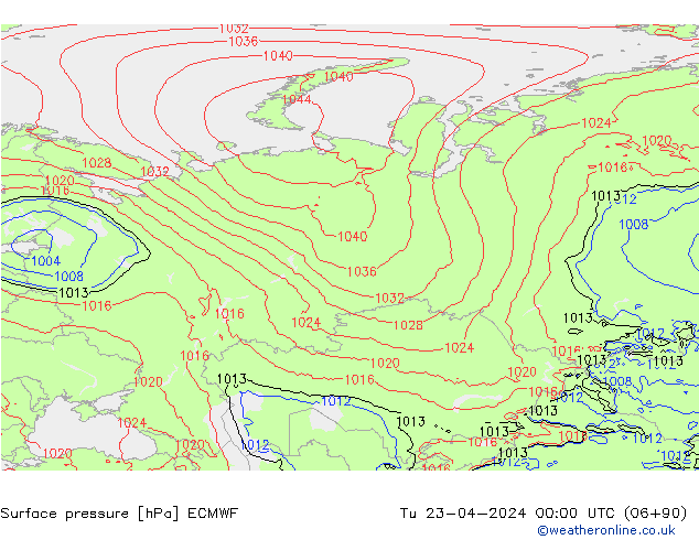 Atmosférický tlak ECMWF Út 23.04.2024 00 UTC